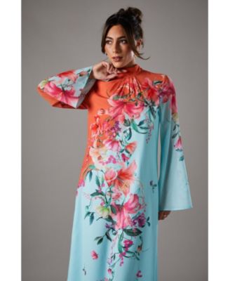 Women's Printed Tie Back Column Maxi Dress