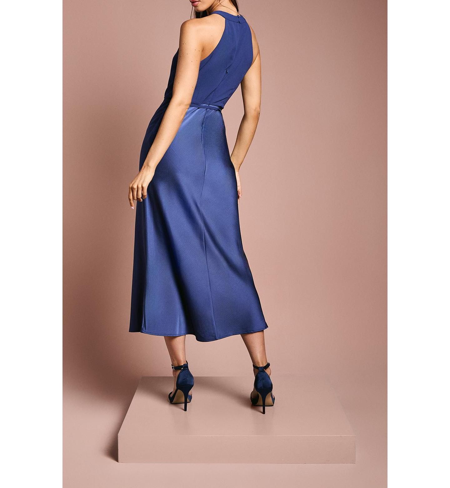 Женское платье Oasis Satin Halter Neck Bridesmaid, цвет: Тёмно-синий — фото 6