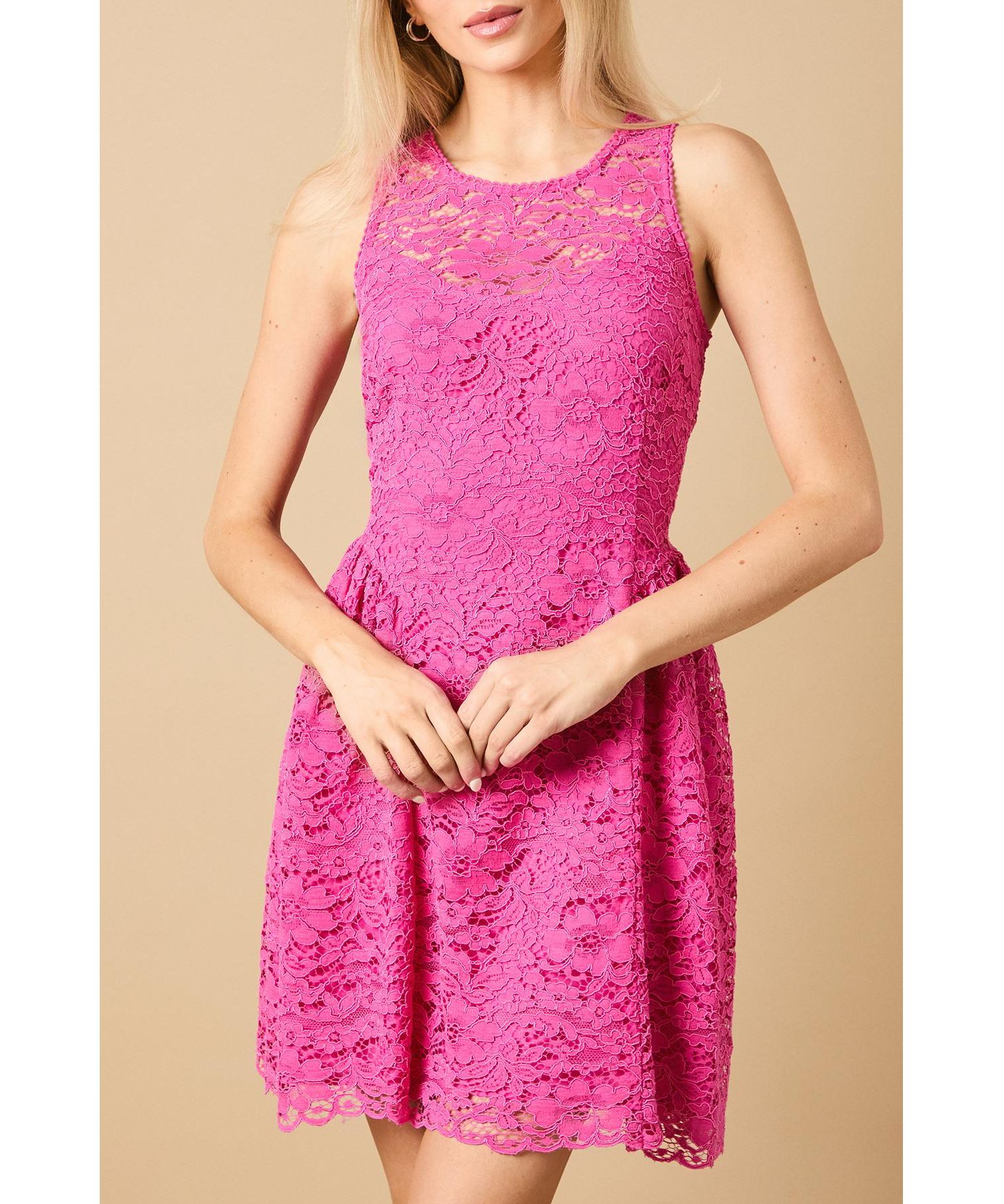 Women's High Neck Lace Detailed Mini Dress