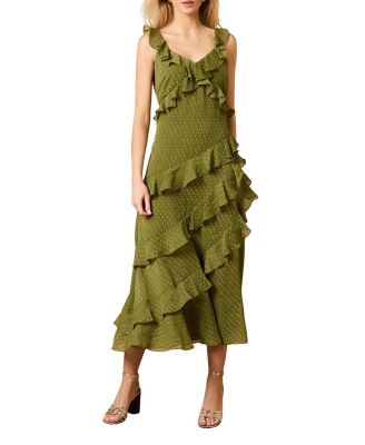 Women's Dobby Ruffle V-Neck Tiered Midi Dress