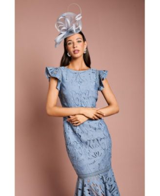 Women's Frill Sleeve Lace Flute Hem Dress