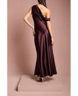 Women's Satin One Shoulder Fishtail Maxi Dress