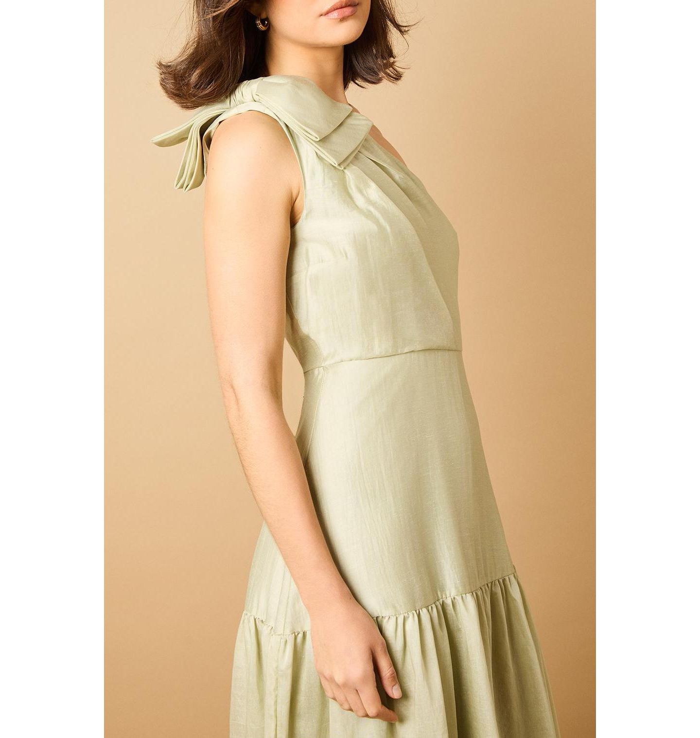 Женское платье Oasis Bow Shoulder Detail Midi, цвет: Фисташковый — фото 8