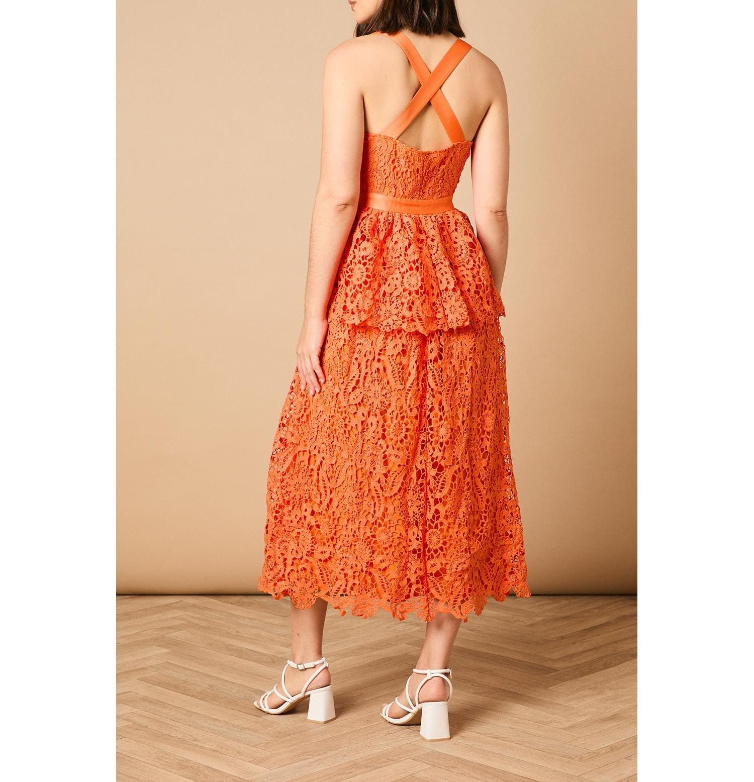 Women's Cross Strap Tiered Lace Midi Dress