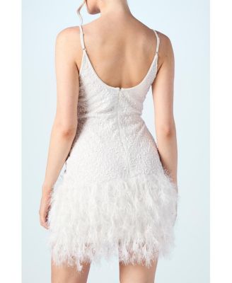 Women's Embellished Feather Bridal Mini Dress