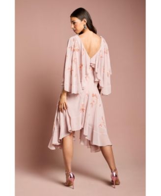 Embellished Frill Cape Midi Dress