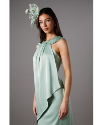 Women's Sleeveless Satin Frill Midi Dress