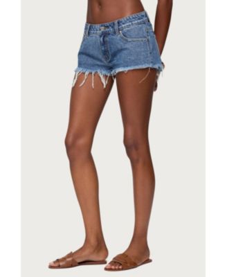 Women's Frayed Vintage Washed Denim Shorts