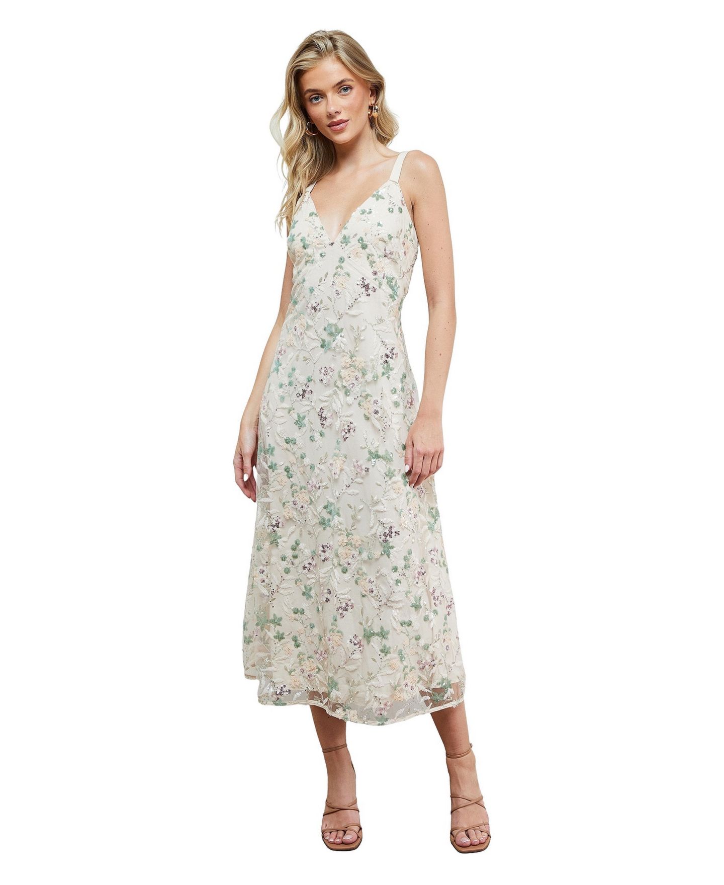 Женское платье Oasis Hand Embellished V-Neck Midi, цвет: Слоновая кость — фото 1