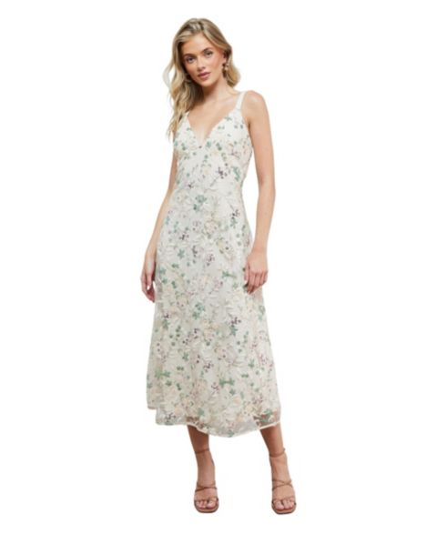Женское платье Oasis Hand Embellished V-Neck Midi, цвет: Слоновая кость