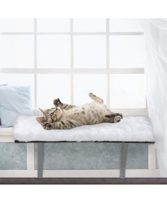 Wall-Mounted Cat Window Seat with Cushion in White