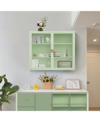 28" Wall Cabinet with Glass Doors and 3-Tier Storage for Living and Dining Areas