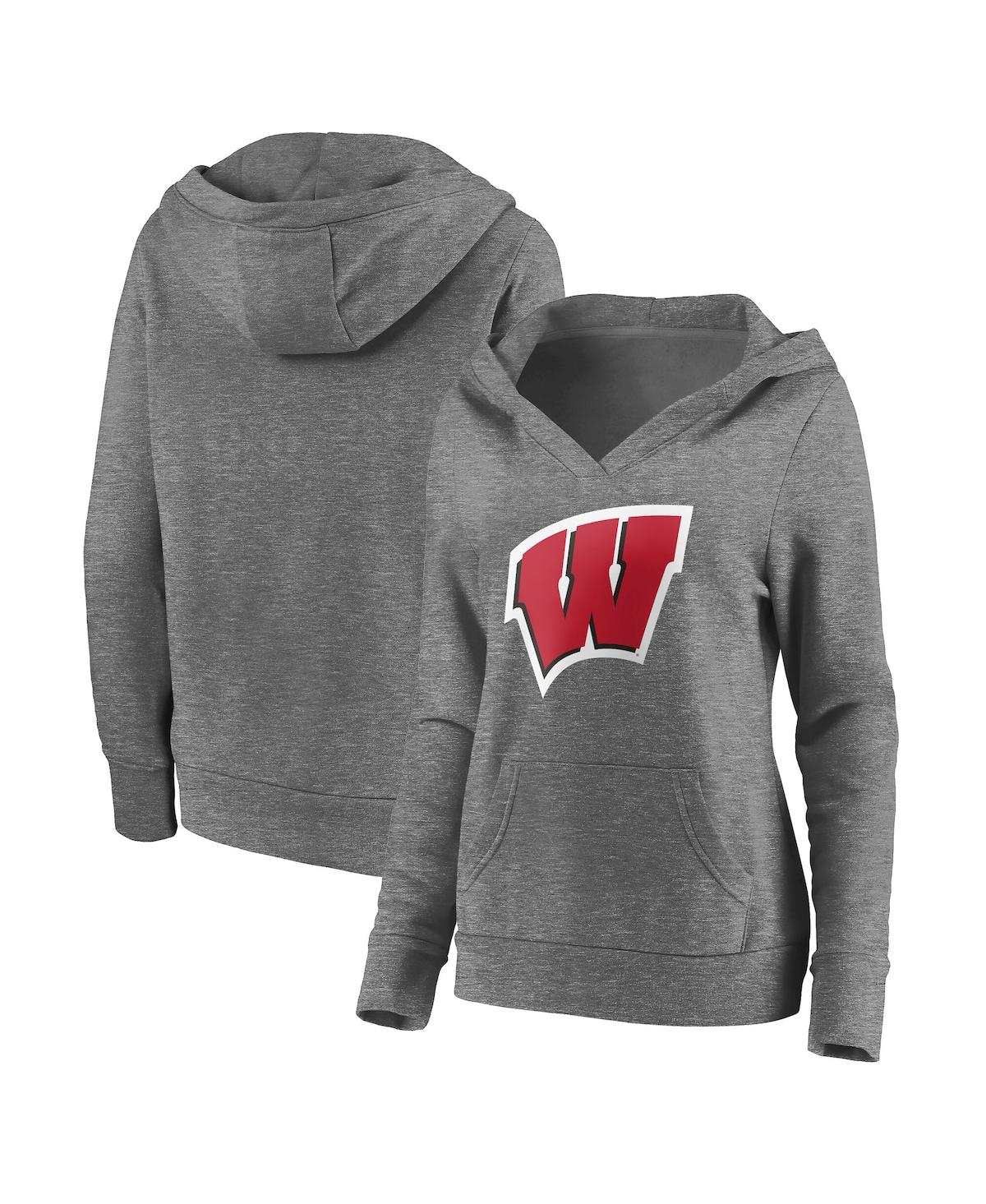 Fanatics Men's Heather Gray Wisconsin Badgers V-neck Pullover Hoodie In Gray