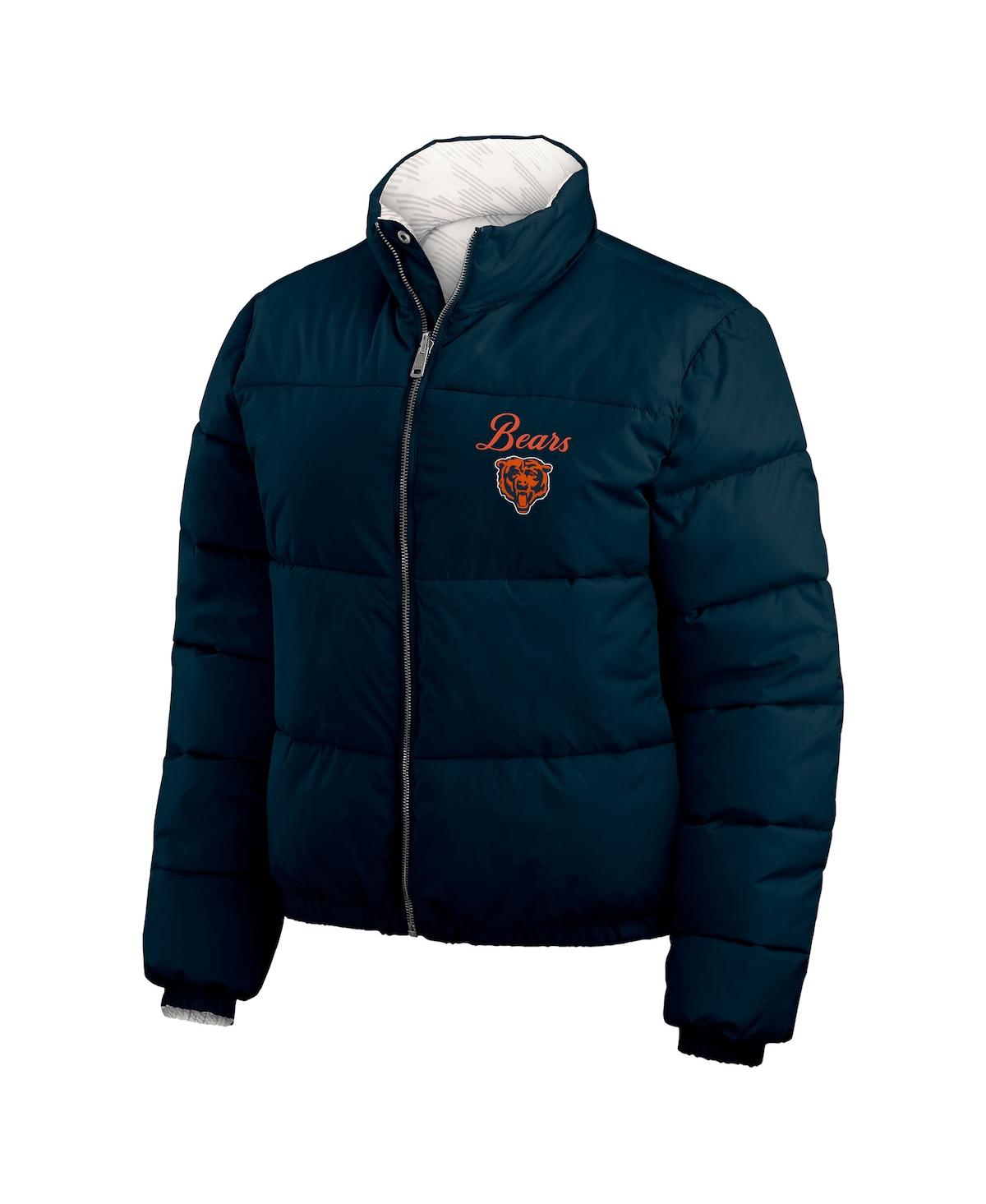 Wear By Erin Andrews Women's Navy/white Chicago Bears Reversible Cropped Full-zip Puffer Jacket In Blue