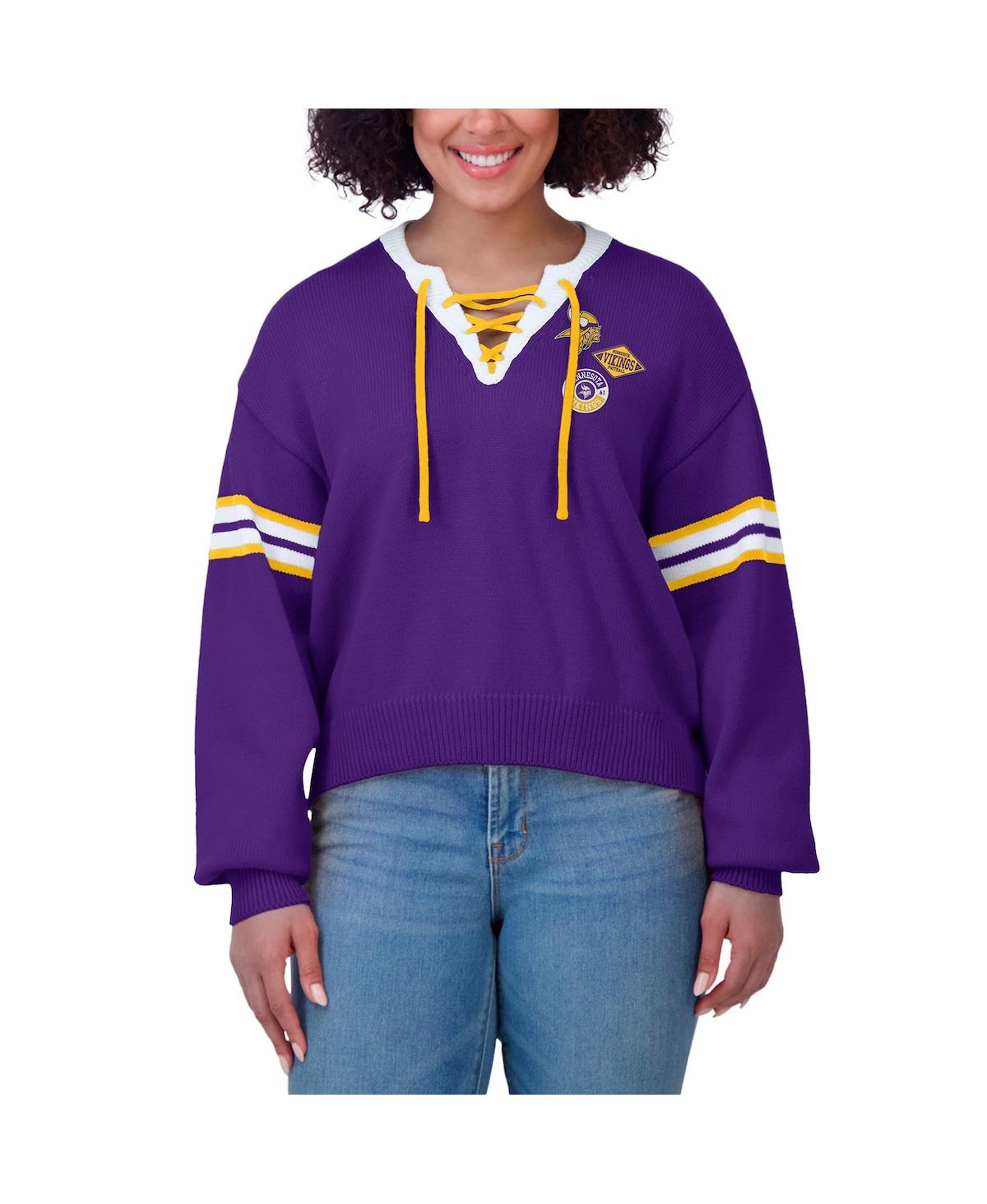 Wear By Erin Andrews Women's Purple Minnesota Vikings Lace-up Sweater In Purple