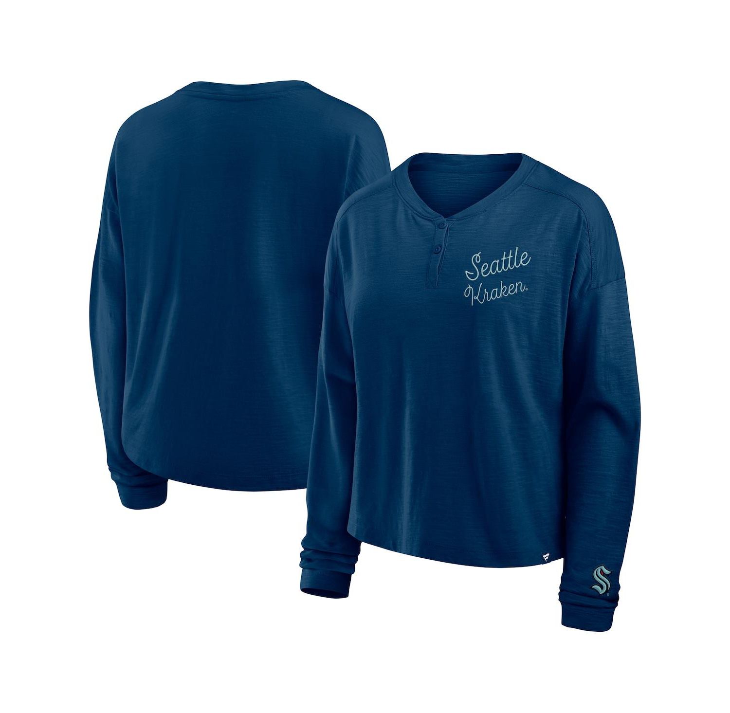 Women's Deep Sea Blue Seattle Kraken Oversized All Out Effort Long Sleeve Henley T-Shirt