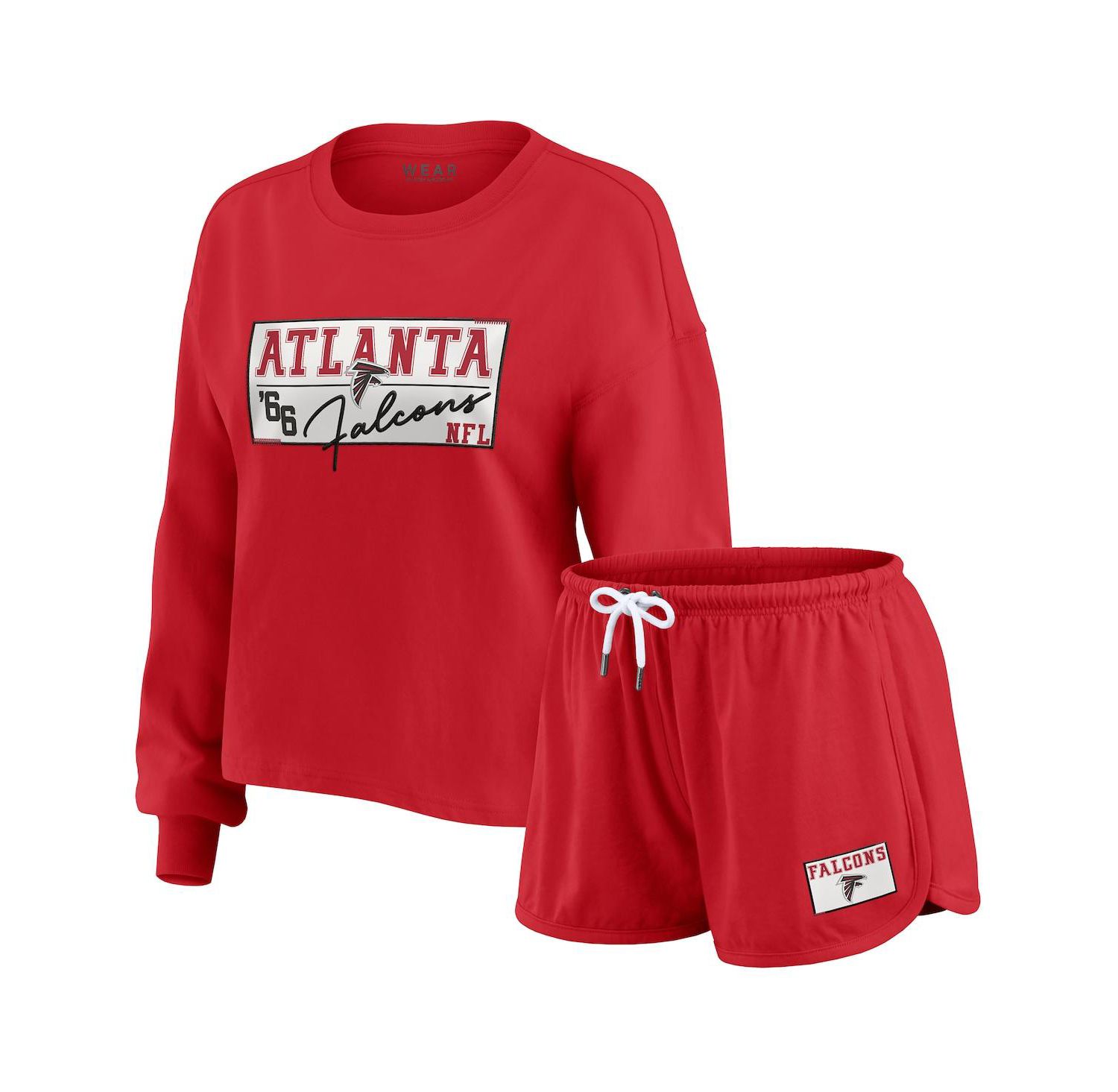 Women's 2-Piece Red Atlanta Falcons Heavy Rugby Jersey Long Sleeve T-Shirt and Shorts Lounge Set