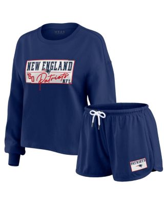 WEAR by Erin Andrews - Women's 2-Piece Navy New England Patriots Heavy Rugby Jersey Long Sleeve T-shirt and Shorts Lounge Set