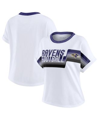 WEAR by Erin Andrews - Women's White Baltimore Ravens Cropped Center Stripe Dolman T-shirt
