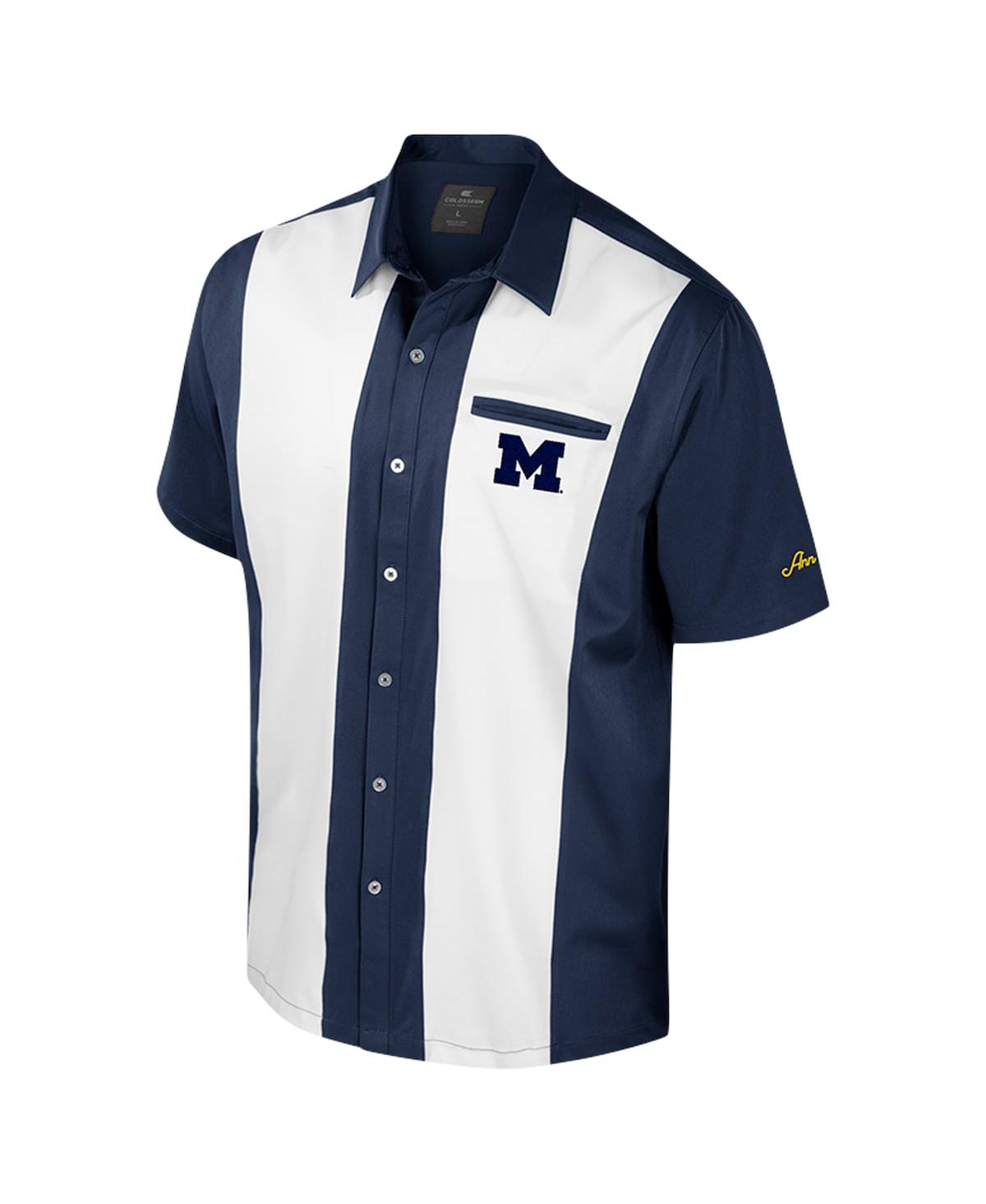 Colosseum Men's Navy Michigan Wolverines Strike Bowling Button-up Shirt In Blue