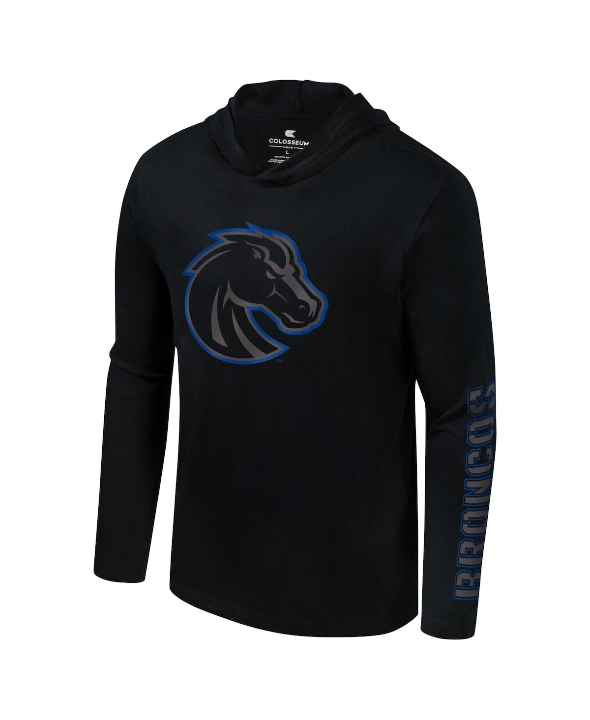 Colosseum Men's Black Boise State Broncos Color Pop Active Blend 2-hit Long Sleeve Hooded T-shirt In Black