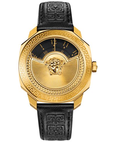Versace Women's Swiss Black Leather Strap Watch 38mm VQU020015