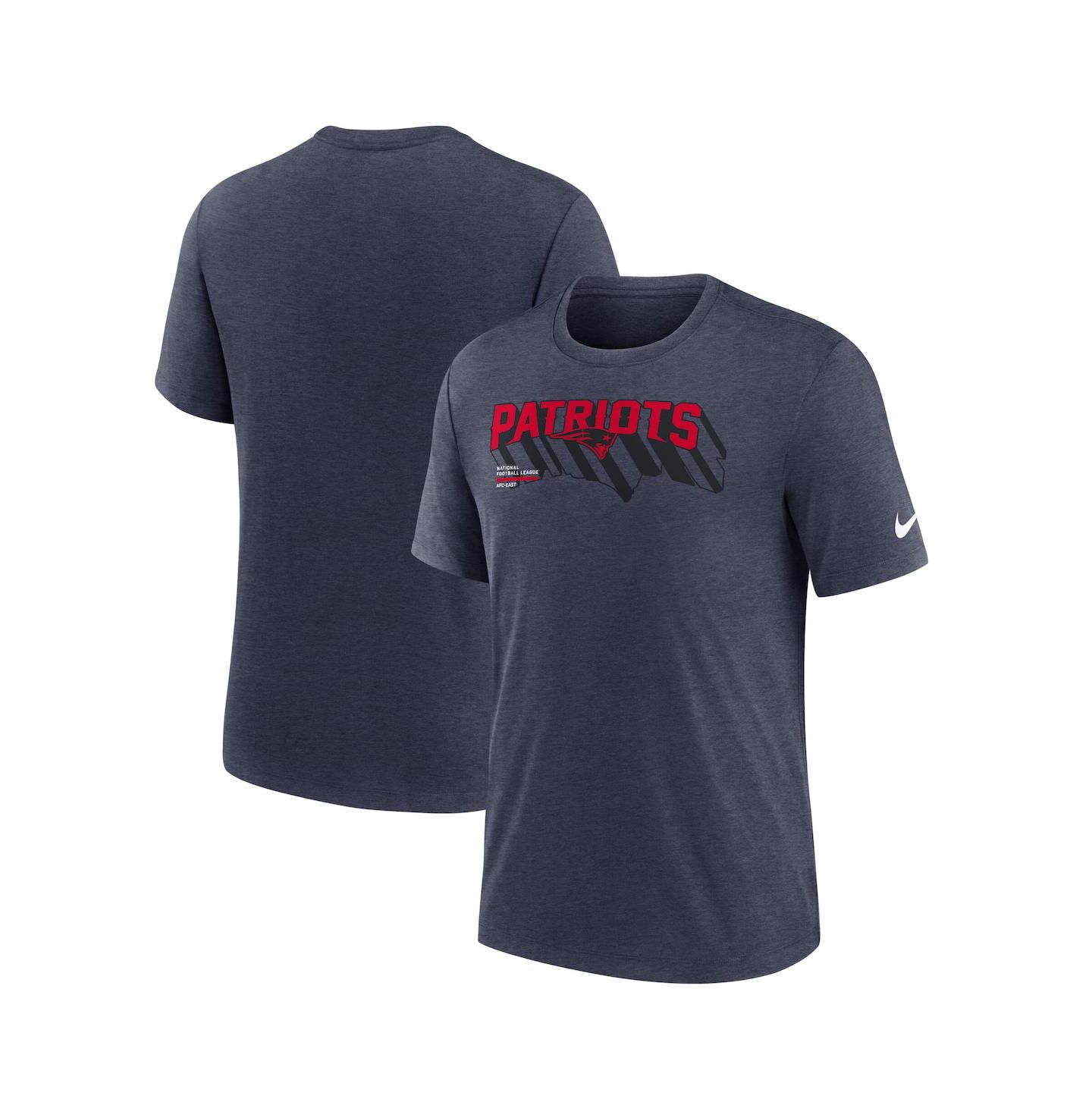 Мужская футболка Nike Heather Navy New England Patriots Long Pass Tri-Blend — фото 1