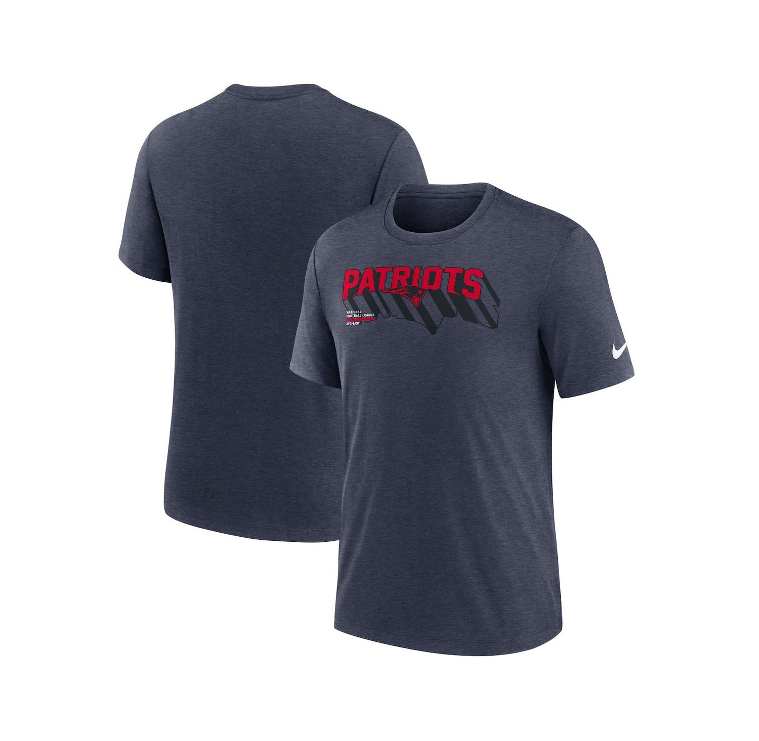 Men's Heather Navy New England Patriots Long Pass Tri-Blend T-Shirt