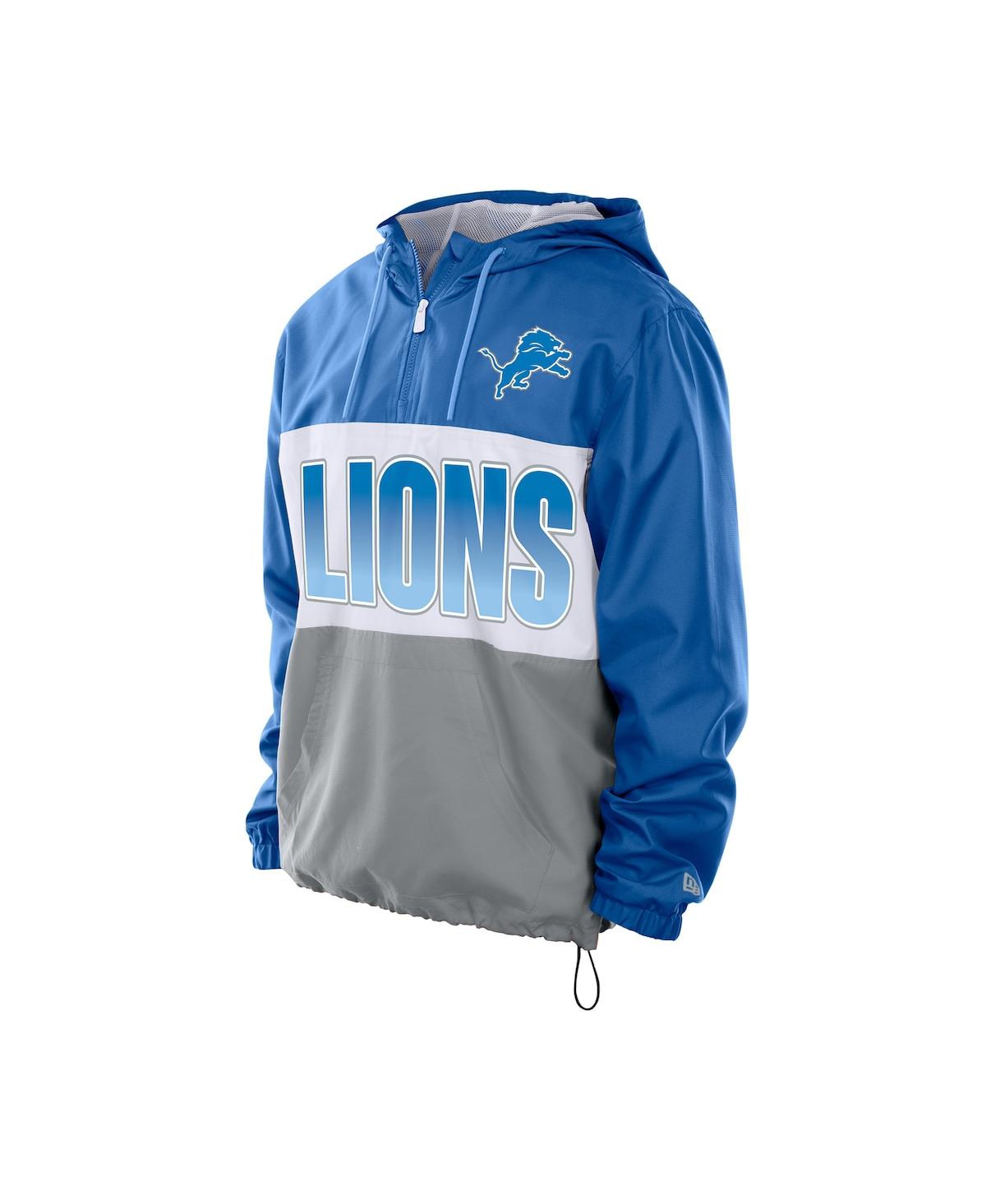 New Era Men's Blue Detroit Lions Ripstop Quarter-Zip Hooded Windbreaker