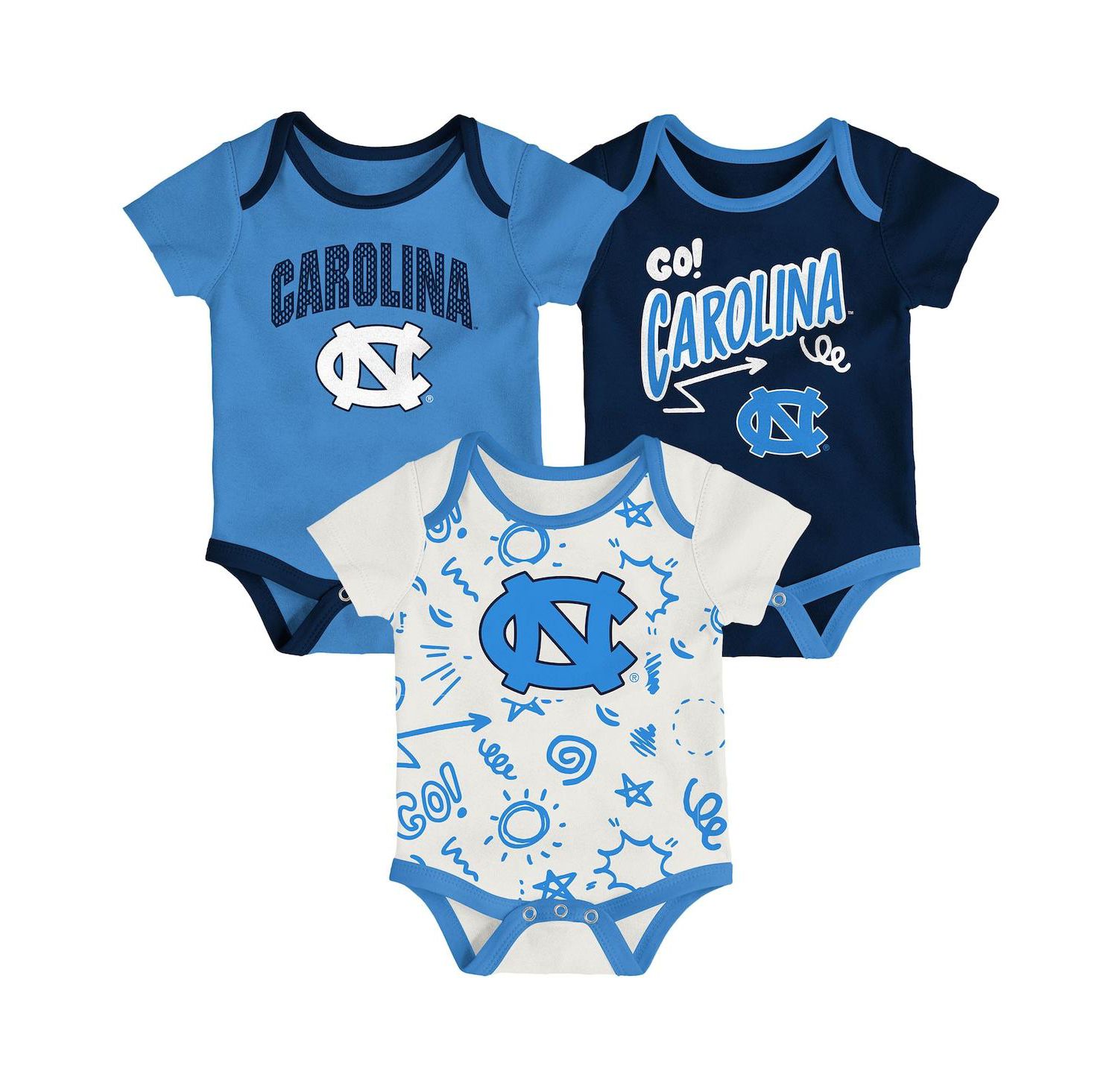 Baby Boys and Girls 3-Pack North Carolina Tar Heels All Day Play Bodysuit Set