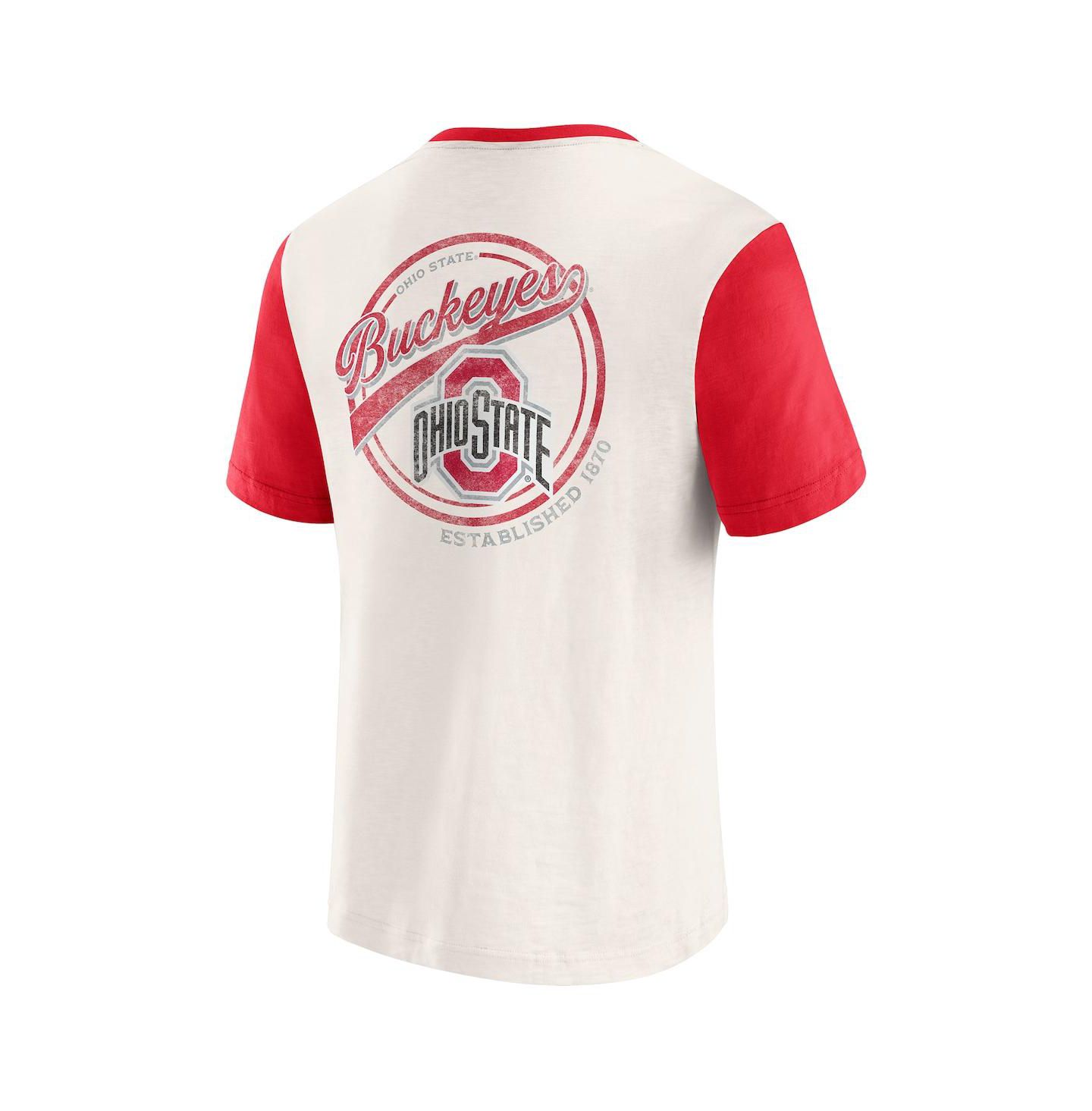 Мужская футболка Fanatics Darius Rucker Collection by Cream/Scarlet Ohio State Buckeyes Henley Color Block Slub — фото 2