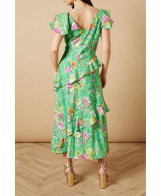 Women's Ruffle Sleeve Jacquard Midi Dress