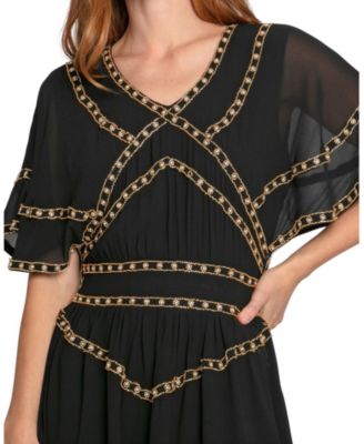 Golden Mark Beaded Trim Mini Dress