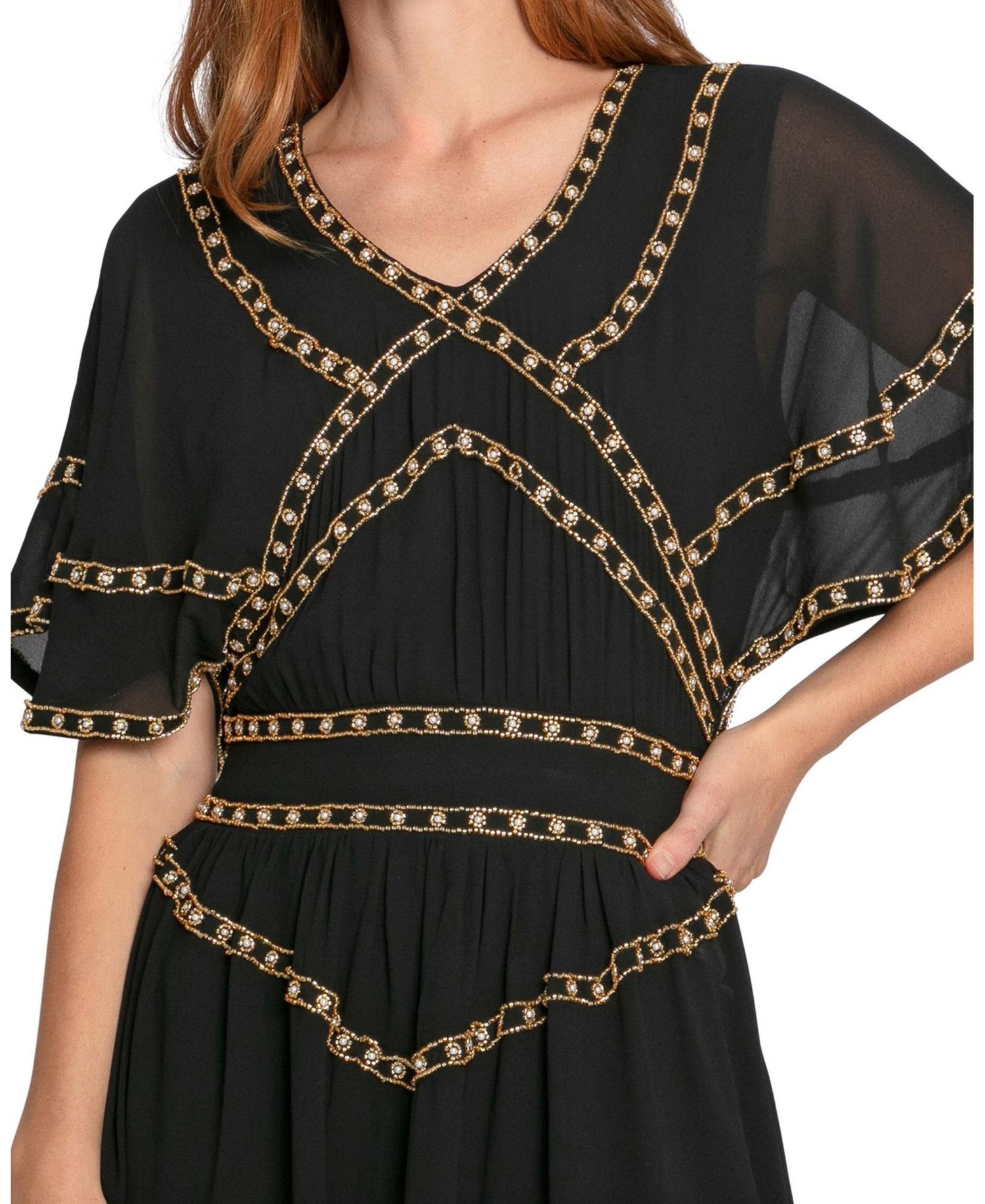 Golden Mark Beaded Trim Mini Dress