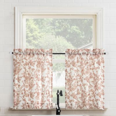 Elodie Tonal Botanical Semi-Sheer Rod Pocket Kitchen Curtain Tier Pair
