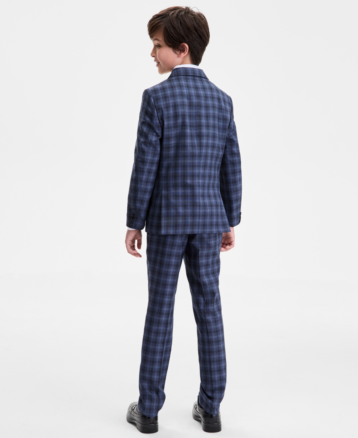 Kenneth Cole Reaction Big Boys Plaid Pattern 2-piece Suit Set In Blue