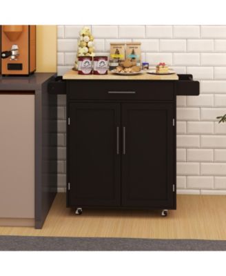 CASAINC Rubber Wood Top Rolling Cart with Drawer, Cabinet & Rack Kitchen Island