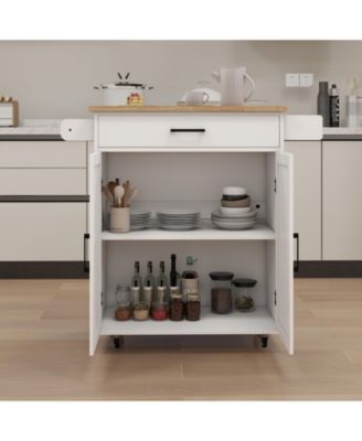Rolling Kitchen Cart with Adjustable Shelves, Towel Rack and Wood Top for Storage