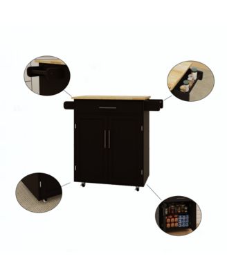 CASAINC Rubber Wood Top Rolling Cart with Drawer, Cabinet & Rack Kitchen Island