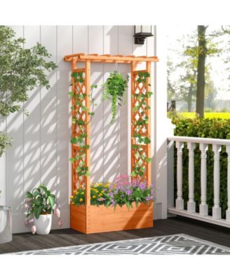Raised Garden Bed Planter Box w/ Side & Top Trellis