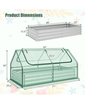 Galvanized Steel Raised Garden Bed Metal Planter Box Kit w/ Mini Greenhouse Cover 71'' x 35.5'' x 36''