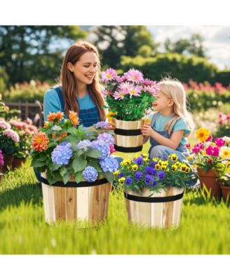 Outdoor Wooden Planter Box Set of 3 w/ Drainage Holes for Flower Herb Shrub