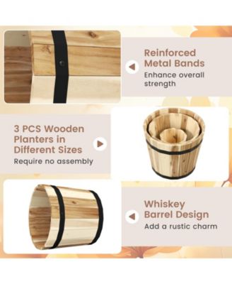 Outdoor Wooden Planter Box Set of 3 w/ Drainage Holes for Flower Herb Shrub