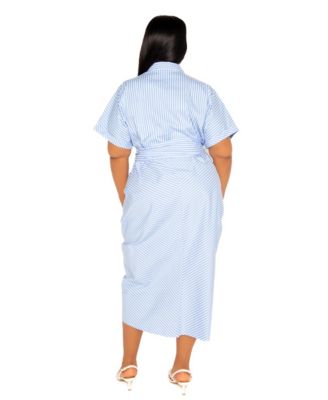 Women's Plus Size Tie Waist Stripe Shirt Dress