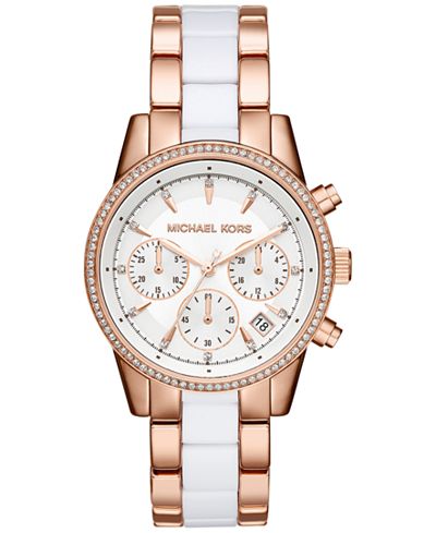 Michael Kors Women's Chronograph Ritz Two-Tone Stainless Steel and Acetate Bracelet Watch 37mm MK6324