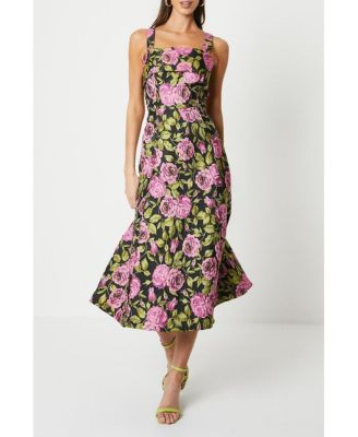 Wide Strap Jacquard Midi Dress