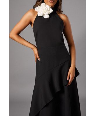 Petite High Neck Corsage Midi Dress
