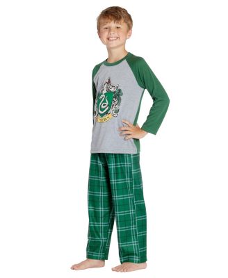 Boys Plaid Hogwarts Houses Crest Raglan 2PC Pajama Set - Gryffindor Hufflepuff Slytherin Ravenclaw