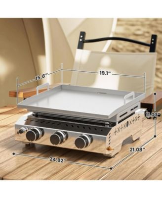 Portable 26 Inch Tabletop Griddle with Grill Grate, Stainless Steel Propane Gas Grill with 3 Burners,24000 BTU, for Outdoor Camping/RV/Picnic/BBQ