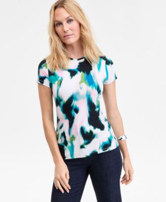 I.N.C. International Concepts - Women's Printed Crewneck Short-Sleeve T-Shirt